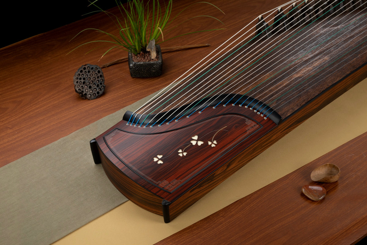 Professional 163cm guzheng, beautiful design details, subtle wood decoration, premium 163cm guzheng art, professional soundboard craft, simple timeless design, guzheng suitable for all levels 