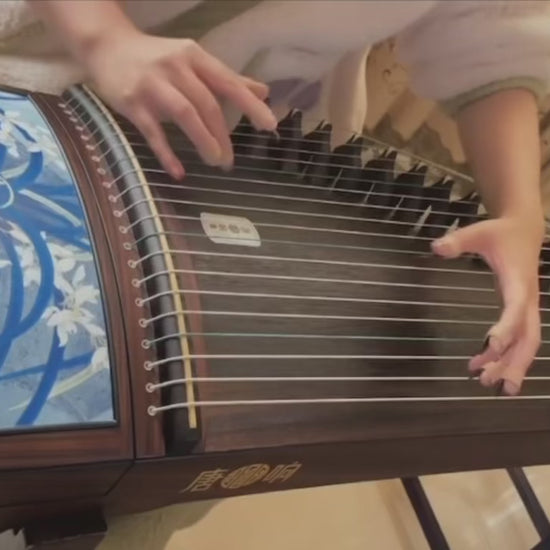163cm guzheng, blue and lotus design, full size guzheng, premium guzheng, tangxiang guzheng, high quality guzheng, buy guzheng with Guzheng World, carefully-picked by Guzheng expert Qing Du, 163cm古筝, 唐响古筝, 高品质古筝, 高性价比古筝, 在海外买古筝